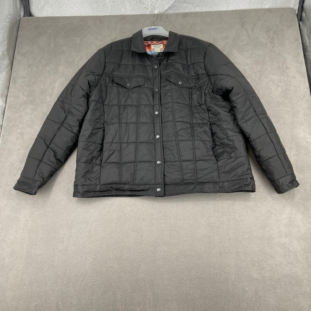 Ariat Re-AL Mens XXL Black Quilted Snap Front Shirt Jacket Southwestern Lining